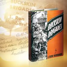 Erste Ausgabe von L. Ron Hubbards Roman Buckskin Brigades, herausgegeben im Juli 1937.