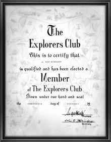 Het certificaat van L. Ron Hubbard's lidmaatschap van de Explorers Club. 